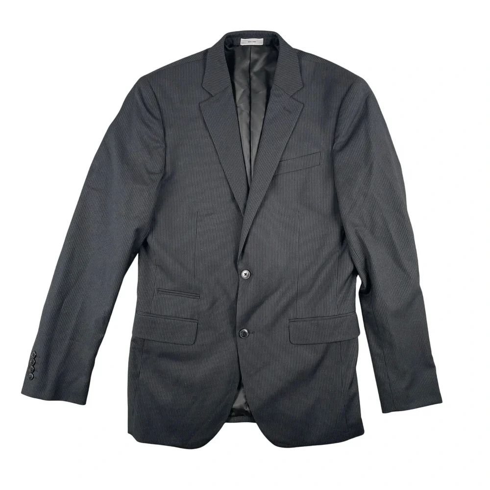 JF J Ferrar Blazer Mens 38L Gray Pinstripe Slim Fit 2 Button Suit Jacket Pockets